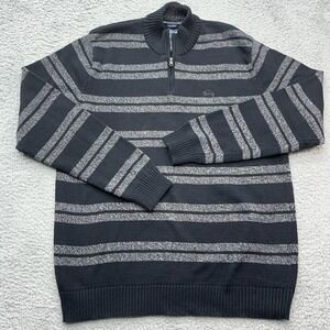 American Rag Knit‎ Sweater Mens 2XL Gray Black Striped 1/4 Zip Mock Neck Preppy